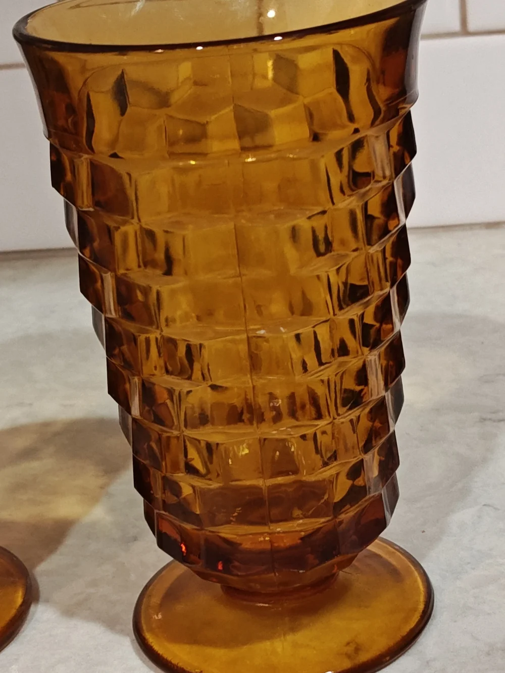 Vintage Cottagecore Whitehall By Colony Cubist Footed Iced Tea Glasses Amber